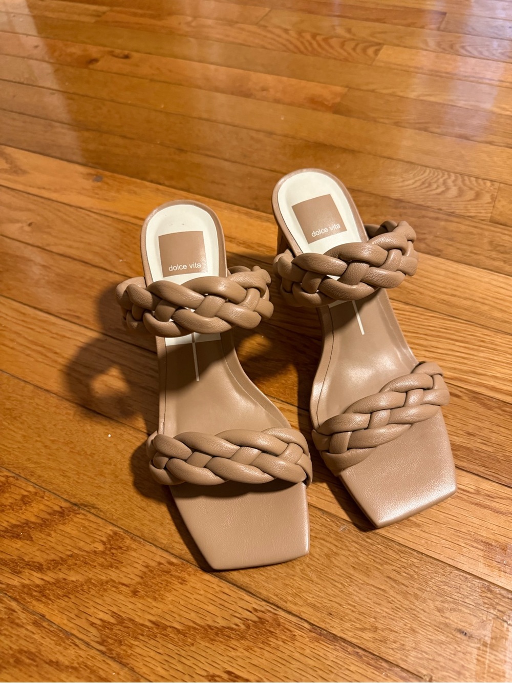 Dolce Vita Braided Double-Strap Tan Slide Heels